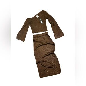 Fashion Nova Shimmering Brown Skirt Set